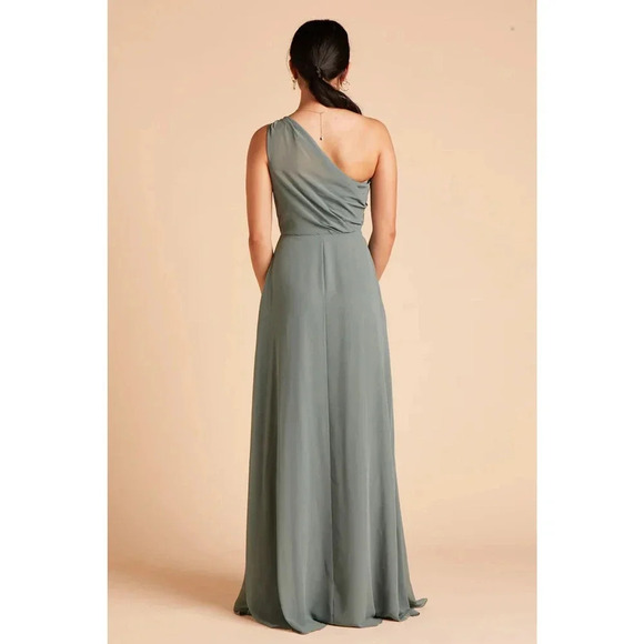 NWT Birdy Grey Kira Maxi Dress One Shoulder High Slit Side Pocket Sea Glass L - Picture 5 of 12